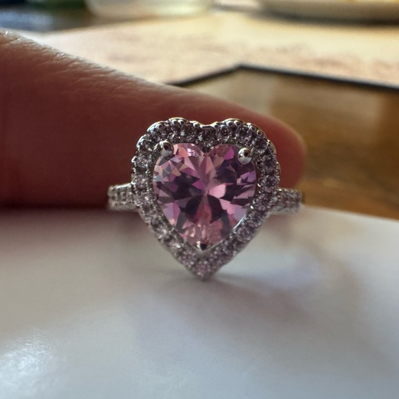 Heart Ring Pink Sapphire and CZ White Gold fill - Picture 1 of 6
